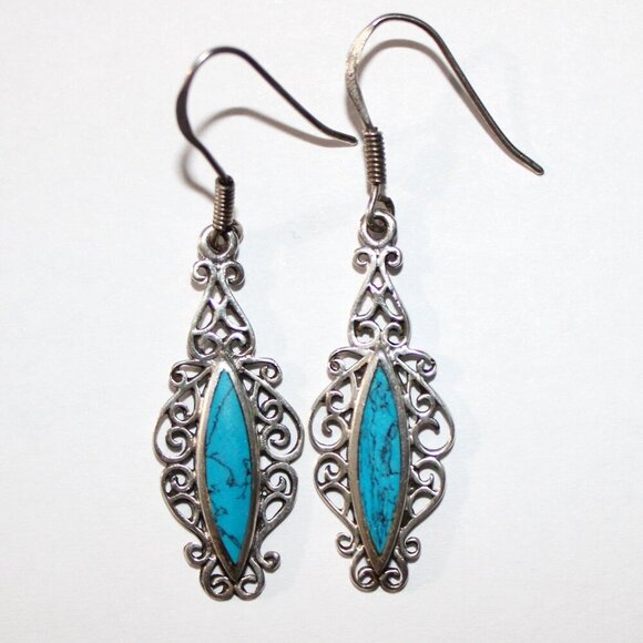 Sterling Silver Faux Turquoise Earrings - Picture 1 of 5